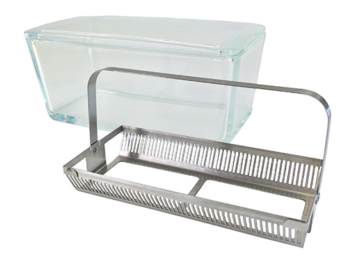 صورة حوض صبغ زجاجي مع حامل شرائح ستانلس ستيل (Glass Staining Jar with Stainless Steel Slide Rack (Coplin Staining Set)) - واقف للتجارة صنعاء
