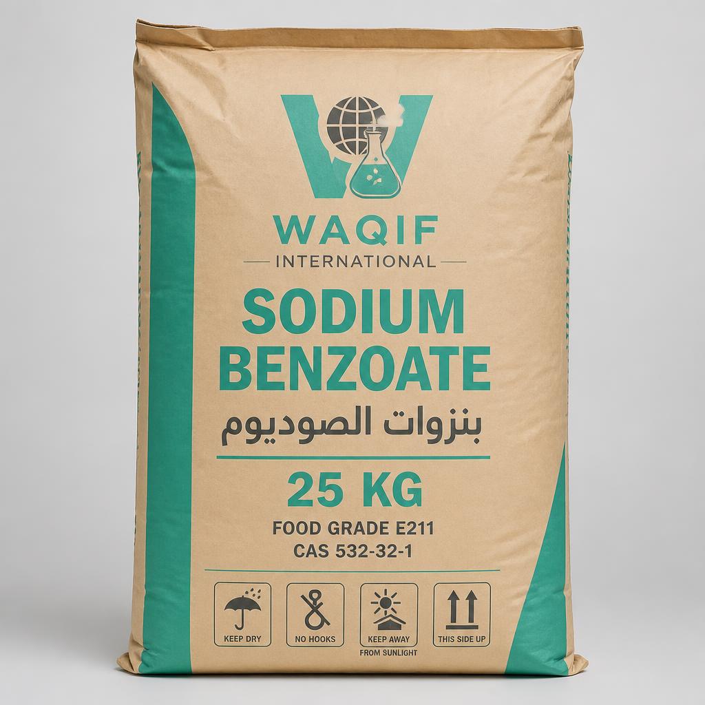 صورة بنزوات الصوديوم — كيس 25 كجم (Sodium Benzoate — 25 KG Bag) - واقف للتجارة صنعاء